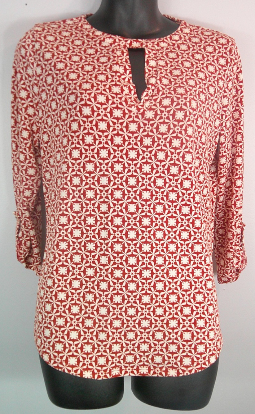 Cure Rust & White Blouse 3/4 roll up sleeve Women's Small